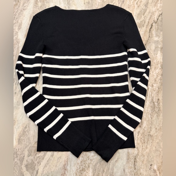 Faith and Zoe Black White Striped Cardigan Gold Buttons Small Preppy - Picture 8 of 9